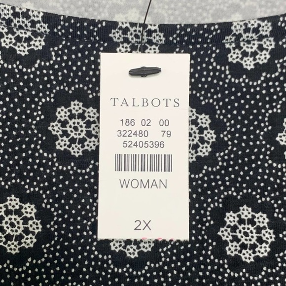 Talbots Floral Print T-Shirt Tee Snowflake Black White Boatneck Short Sleeve 2X - Picture 5 of 7